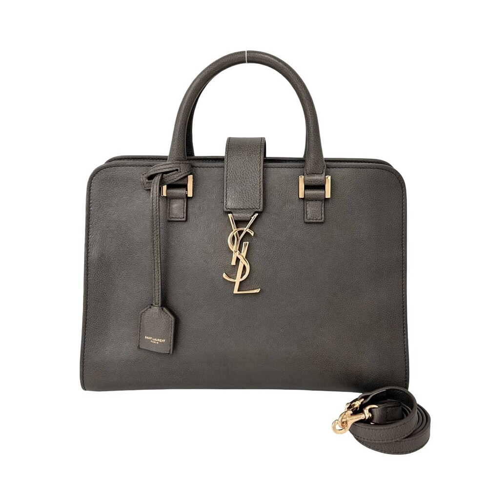 YVES SAINT LAURENT Baby Cabas YSL Logo Hardware Leather 2-way Handbag Shoulde...